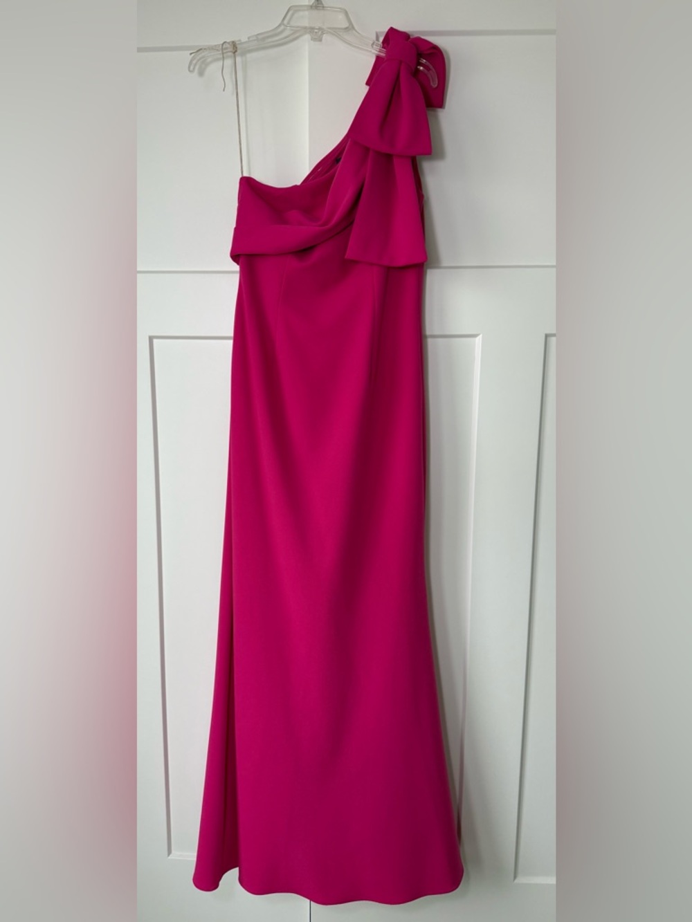 Adrianna Papell Fuchsia One-Shoulder Maxi Dress with Bow